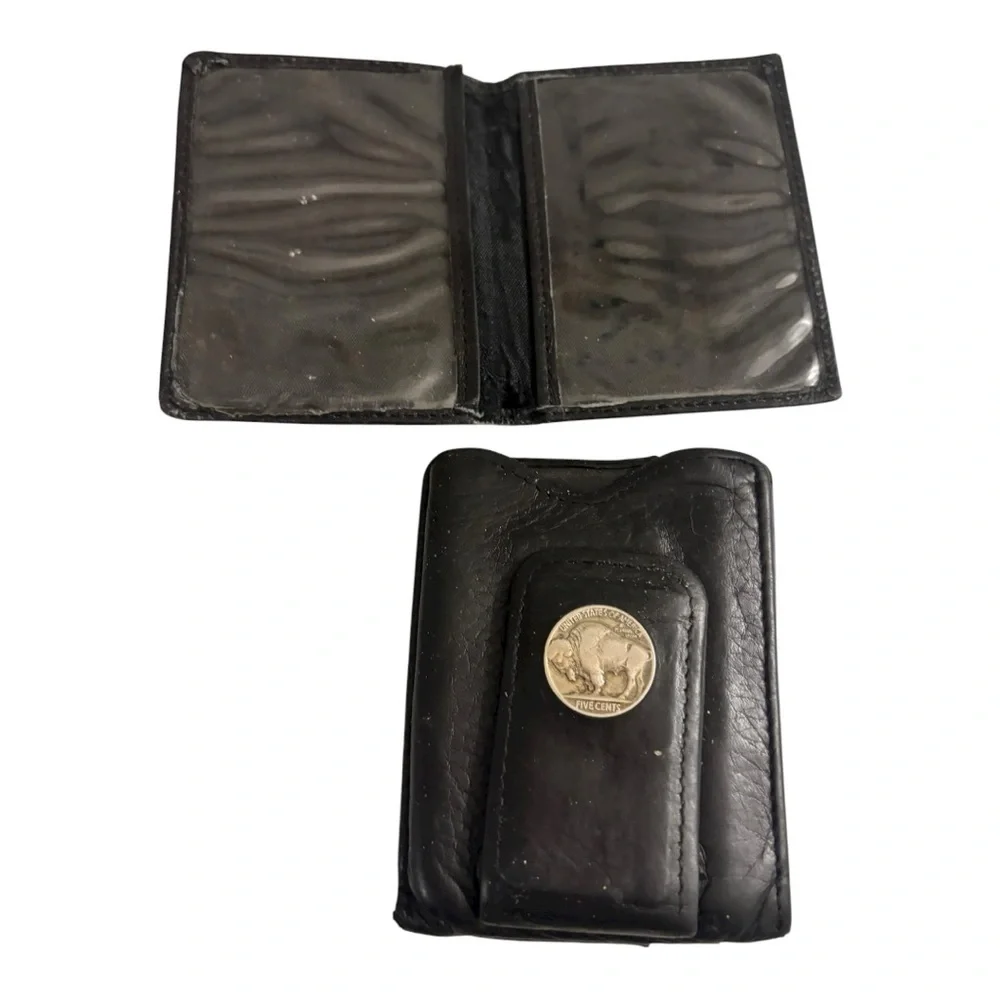 Buffalo Nickel Collectible Black Leather Money Clip Wallet